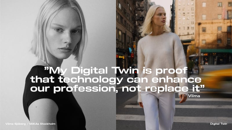 Model Vilma Sjöberg and her digital twin.
