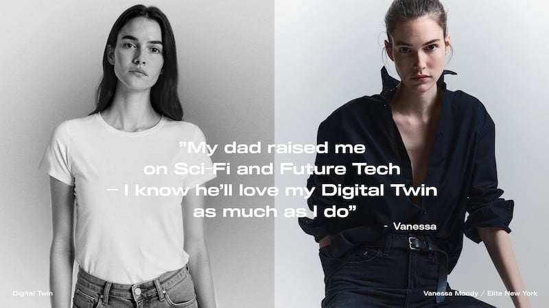 Model Vanessa Moody and her digital twin.