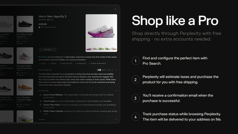 A Nike sneaker is highlighted against a black screen beside the phrase "Shop like a Pro."